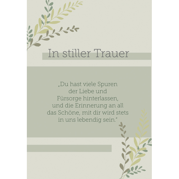 Trauer Beileid Kondolenz Karte mit Umschlag, In stiller Trauer