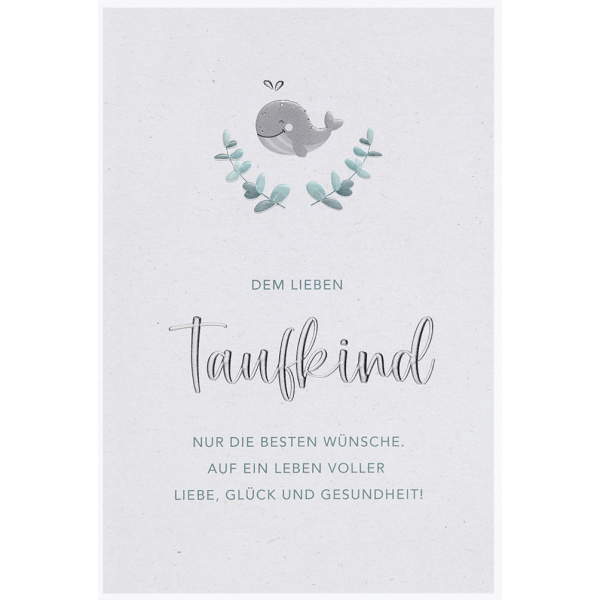 Taufe Karte mit Umschlag, unverpackt, Taufkind Delfin Zweige