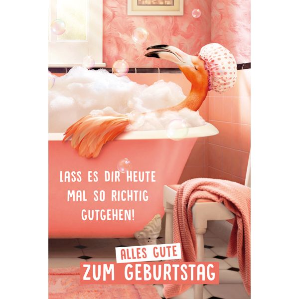 Geburtstag Karte mit Umschlag, unverpackt, Flamingo Badewanne