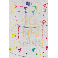 40. Geburtstag Karte mit Umschlag, Glitter, Glitzer...