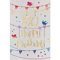 50. Geburtstag Karte mit Umschlag, Glitter, Glitzer...