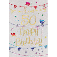 50. Geburtstag Karte mit Umschlag, Glitter, Glitzer...