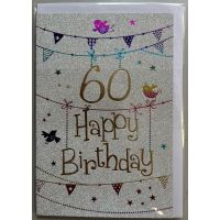 60. Geburtstag Karte mit Umschlag, Glitter, Glitzer...