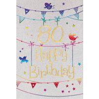 80. Geburtstag Karte mit Umschlag, Glitter, Glitzer...