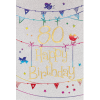 80. Geburtstag Karte mit Umschlag, Glitter, Glitzer...