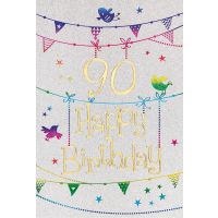 90. Geburtstag Karte mit Umschlag, Glitter, Glitzer...