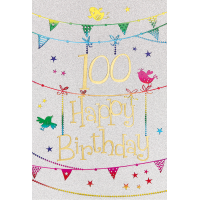 100. Geburtstag Karte mit Umschlag, Glitter, Glitzer...