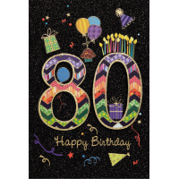 80. Geburtstag Karte mit Umschlag,  Geschenke Kerzen...