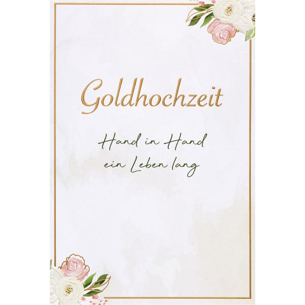 Goldhochzeit Karte mit Umschlag, unverpackt, Hand in Hand ein Leben lang