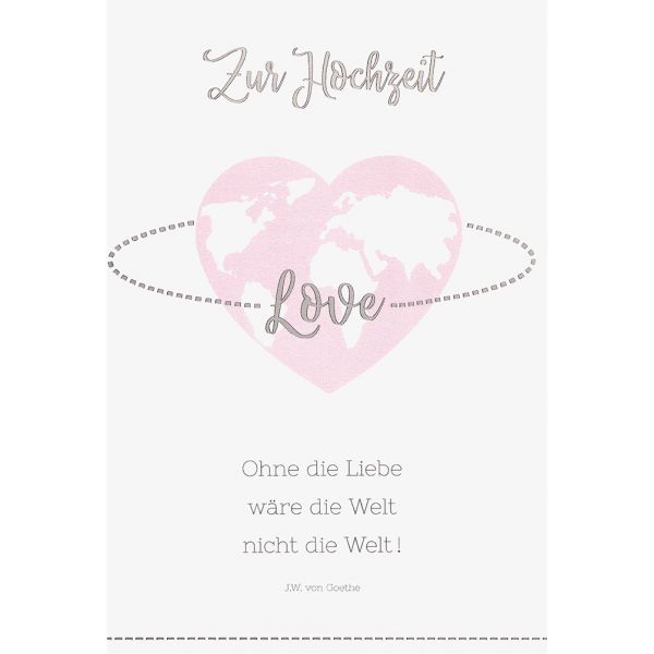 Hochzeit Karte mit Umschlag, unverpackt, Herz Weltkugel LOVE