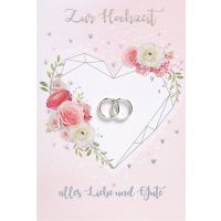 Hochzeit Karte mit Umschlag,  Herz Blumen Ringe