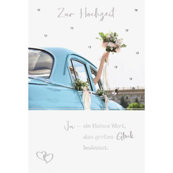 Hochzeit Karte mit Umschlag, unverpackt, Auto Blumenstrauß großes Glück