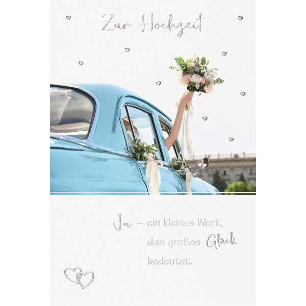 Hochzeit Karte mit Umschlag, unverpackt, Auto Blumenstrauß großes Glück