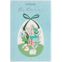 Ostern Karte mit Umschlag, unverpackt, Ei Haus Hase Blumen