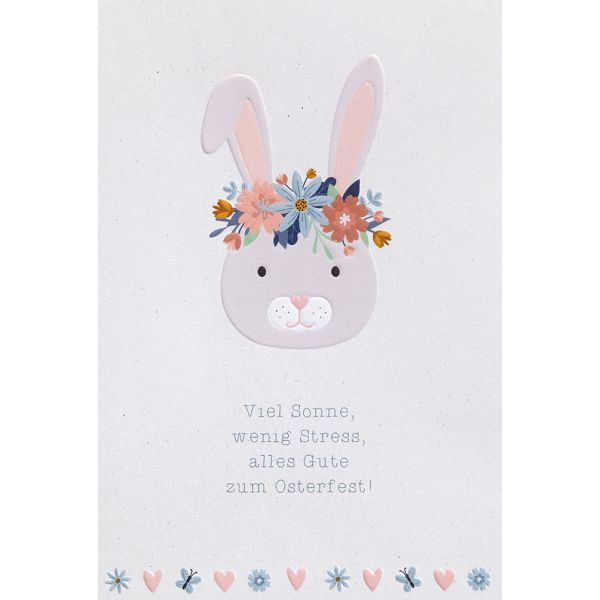 Ostern Hase mit Blumenkranz Karte mit Umschlag, unverpackt, Hase mit Blumenschmuck Osterfest