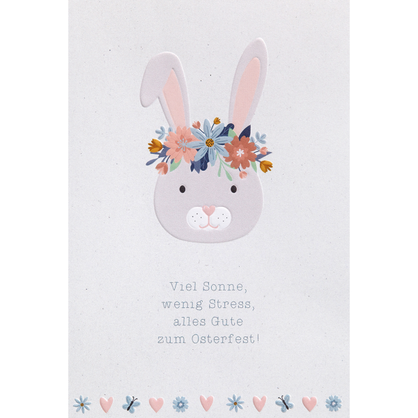 Ostern Hase mit Blumenkranz Karte mit Umschlag, unverpackt, Hase mit Blumenschmuck Osterfest
