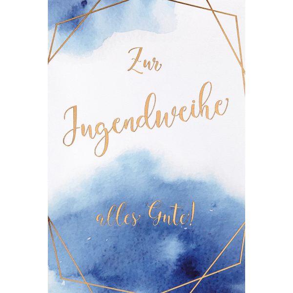 Jugendweihe Karte mit Umschlag, unverpackt, alles Gute! Blau Weiß
