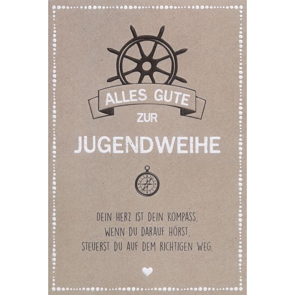 Jugendweihe Karte mit Umschlag, unverpackt, Steuerrad Kompass