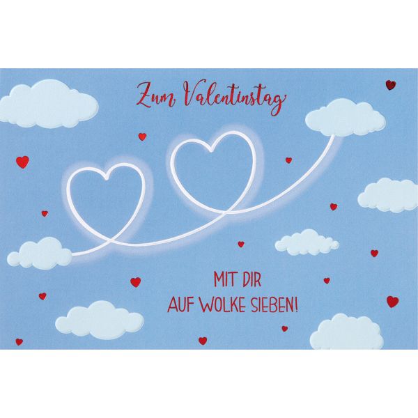 Valentinstag Karte mit Umschlag, unverpackt, Herzen Wolke Sieben