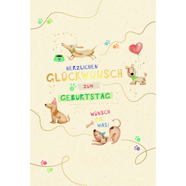 Geburtstag Green Line Karte mit Briefumschlag Hunde, Herzlichen Glückwunsch