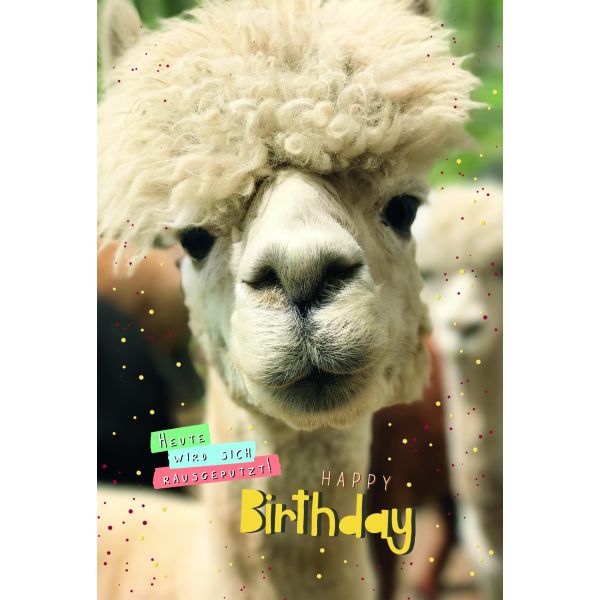 Geburtstag  Karte mit Briefumschlag Alpaka, Happy Birthday