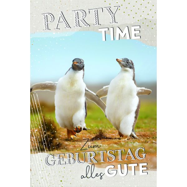 Geburtstag  Karte mit Briefumschlag Pinguine, Partytime