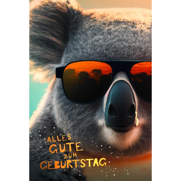 Geburtstag  Karte mit Briefumschlag Koala mit Sonnenbrille