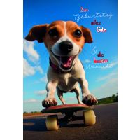 Geburtstag  Karte mit Briefumschlag Hund auf Skateboard