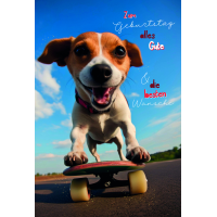 Geburtstag  Karte mit Briefumschlag Hund auf Skateboard