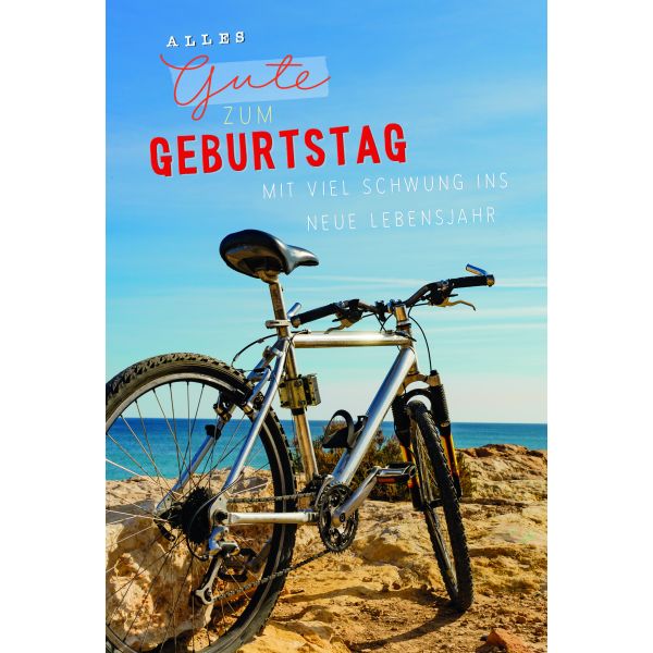 Geburtstag  Karte mit Briefumschlag Fahrrad / Mountainbike am Strand