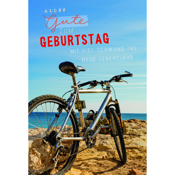 Geburtstag  Karte mit Briefumschlag Fahrrad / Mountainbike am Strand