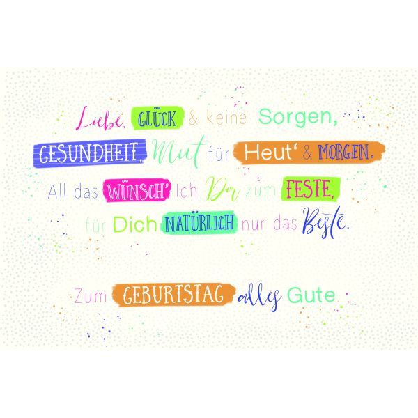 Geburtstag  Karte mit Briefumschlag bunte Schriftkarte