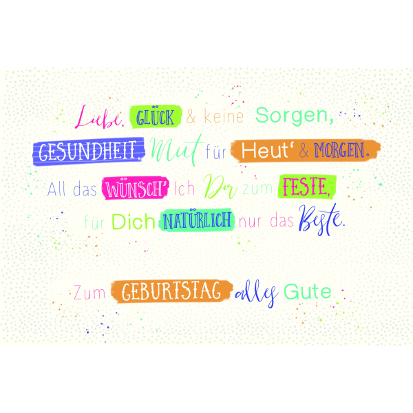 Geburtstag  Karte mit Briefumschlag bunte Schriftkarte