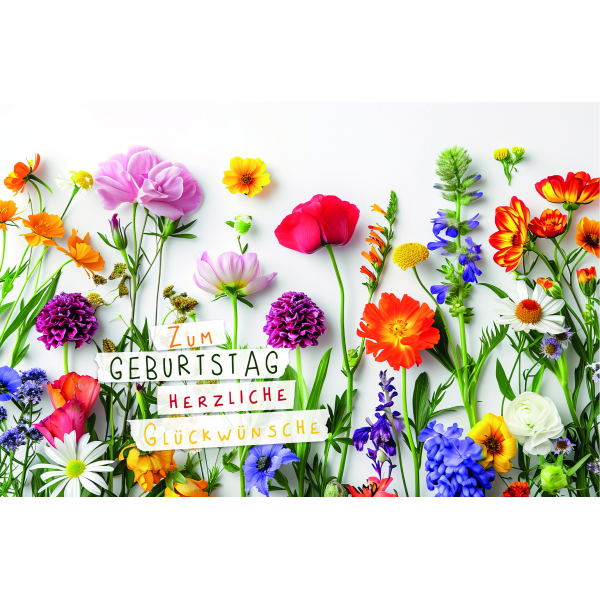 Geburtstag  Karte mit Briefumschlag bunte Blumen