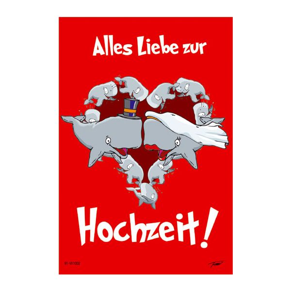 Hochzeit - Glückwunschkarte zur Vermählung im Format 11,5 x 17 cm mit Umschlag - Kwal der Wal - Doppelkarte - UV: € 2,25