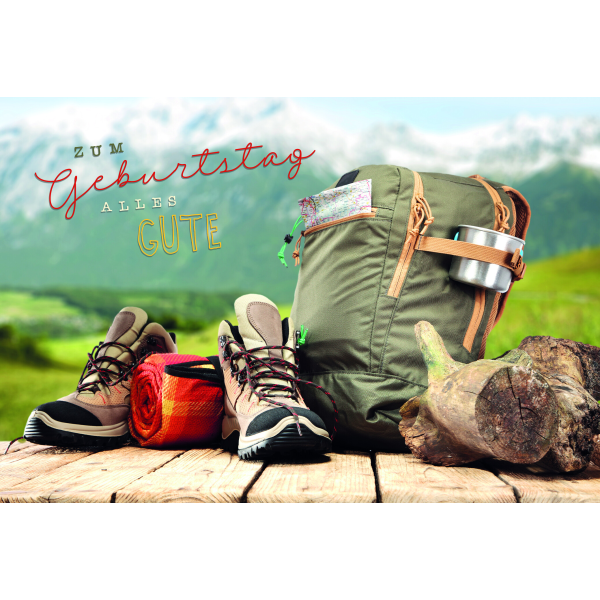 Geburtstag  Karte mit Briefumschlag Berge, Wandern, Tracking