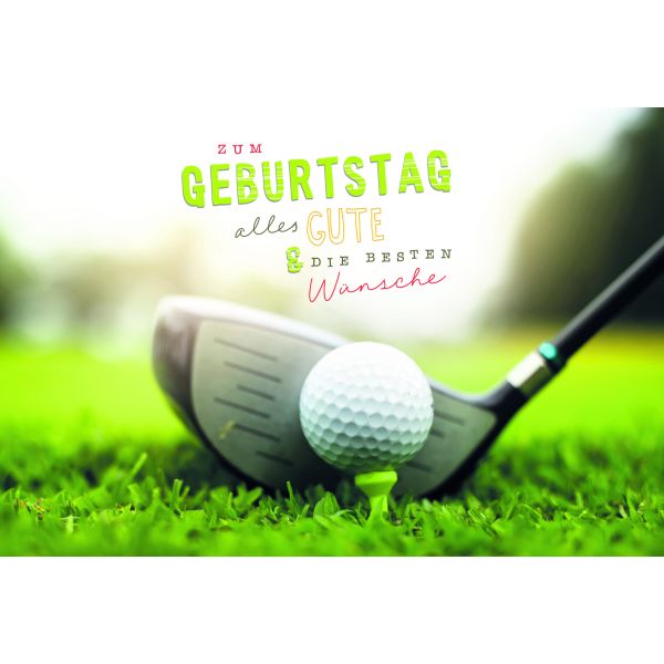 Geburtstag  Karte mit Briefumschlag Golfball, Golfschläger, Golfer