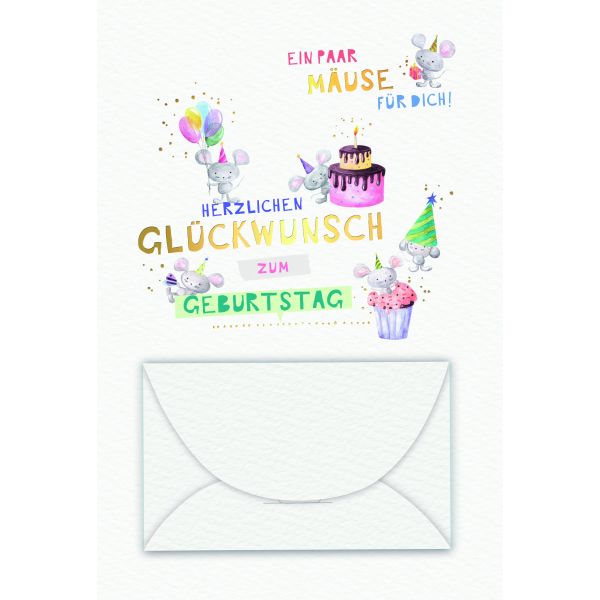 Geburtstag Geldkarte  Karte mit Briefumschlag Mäuse