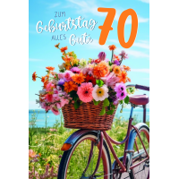 70. Geburtstag  Karte mit Briefumschlag Blumen im...