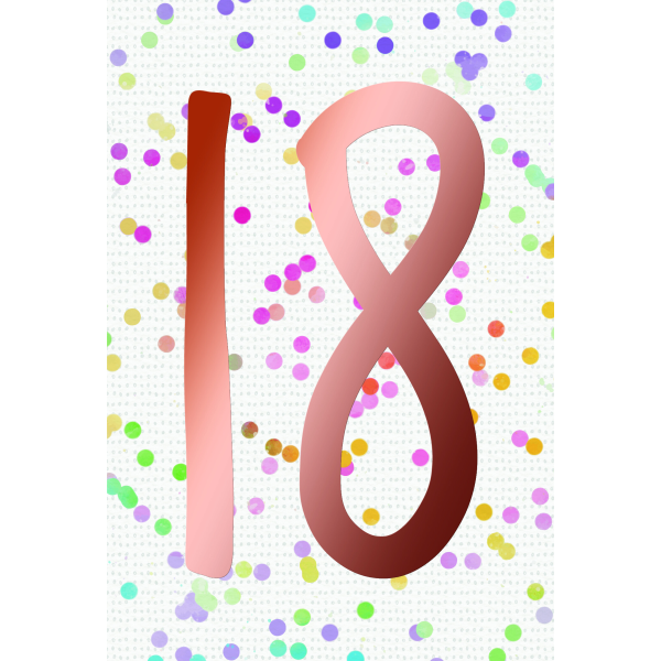 18. Geburtstag  Karte mit Briefumschlag bunte Punkte, roségoldene Metallicfolie