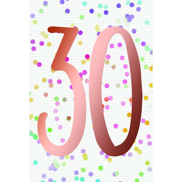 30. Geburtstag  Karte mit Briefumschlag bunte Punkte, roségoldene Metallicfolie