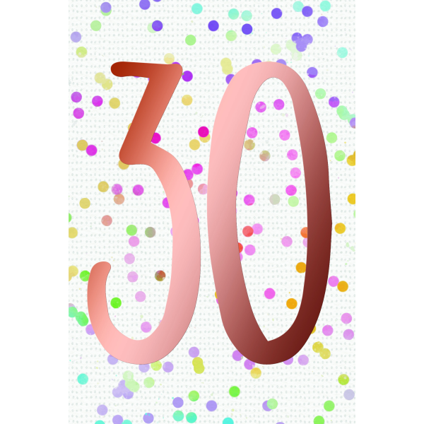 30. Geburtstag  Karte mit Briefumschlag bunte Punkte, roségoldene Metallicfolie