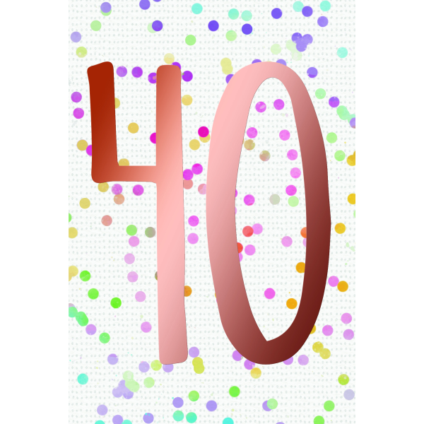 40. Geburtstag  Karte mit Briefumschlag bunte Punkte, roségoldene Metallicfolie