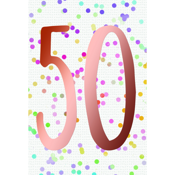 50. Geburtstag  Karte mit Briefumschlag bunte Punkte, roségoldene Metallicfolie