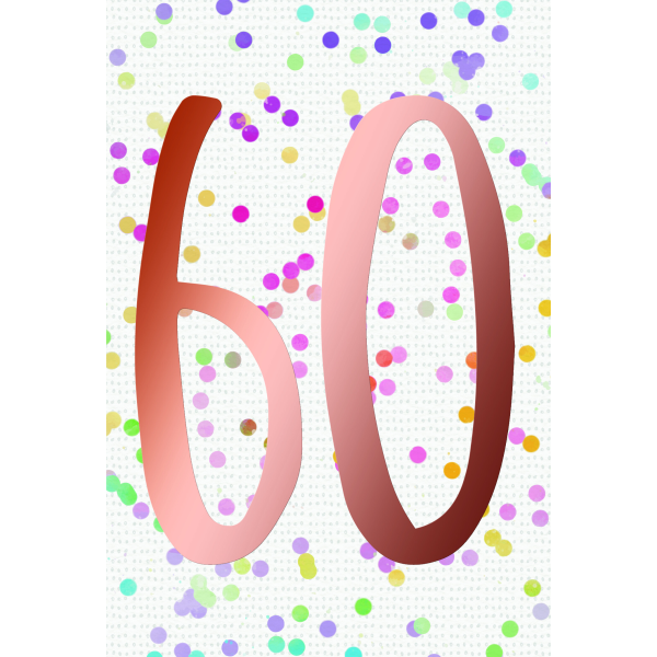 60. Geburtstag  Karte mit Briefumschlag bunte Punkte, roségoldene Metallicfolie