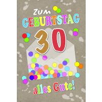 30. Geburtstag Karte mit Briefumschlag Konfetti Zum 30....