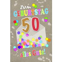 50. Geburtstag  Karte mit Briefumschlag Konfetti,...