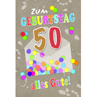 50. Geburtstag  Karte mit Briefumschlag Konfetti,...