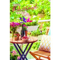 Ruhestand  Karte mit Briefumschlag Tisch mit Blumen, Wein...