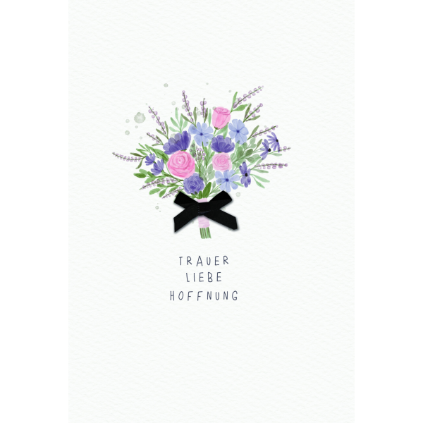 Trauer Beileid Kondolenz  Karte mit Briefumschlag Blumenstrauß schwarze Schleife, Trauer Liebe Hoffnung